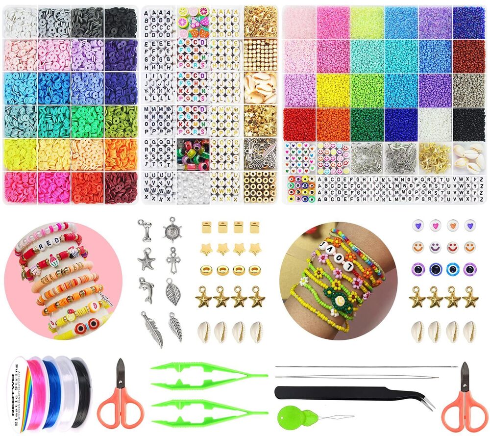 1969 7200 Pcs Clay Beads with 3400 Pcs Seed Beads Bracelet Making Kit